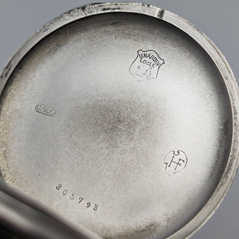 1910年頃 アンティーク ユリス・ナルダン 懐中時計 猛獣彫刻 銀側ハンターケース 動作良好